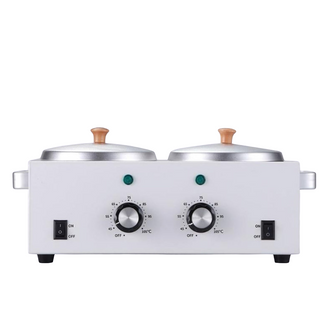 White double hot plate with temperature controls on a white background. Double Wax Warmer – Luxe Pro Series