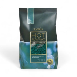 Packaging of ItalWax hot film wax for depilation on a white background