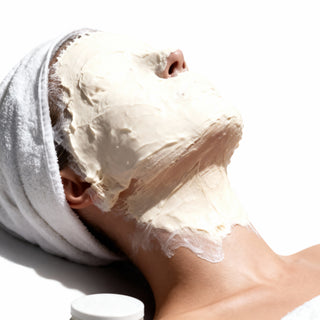 Person wearing Modeling Mask — Professional Treatment Mask on a white background