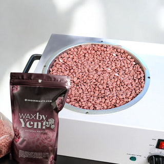Wax by Yeni Natural Edition rose-scented depilatory hair removal wax beads for smooth, gentle waxing.